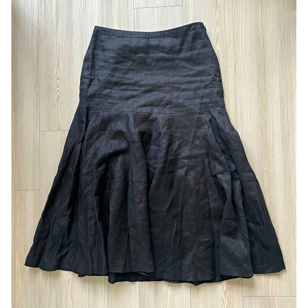 Ann Taylor Women's Black Linen Pleated A-Line Midi Skirt 2P Whimsigoth Cottage